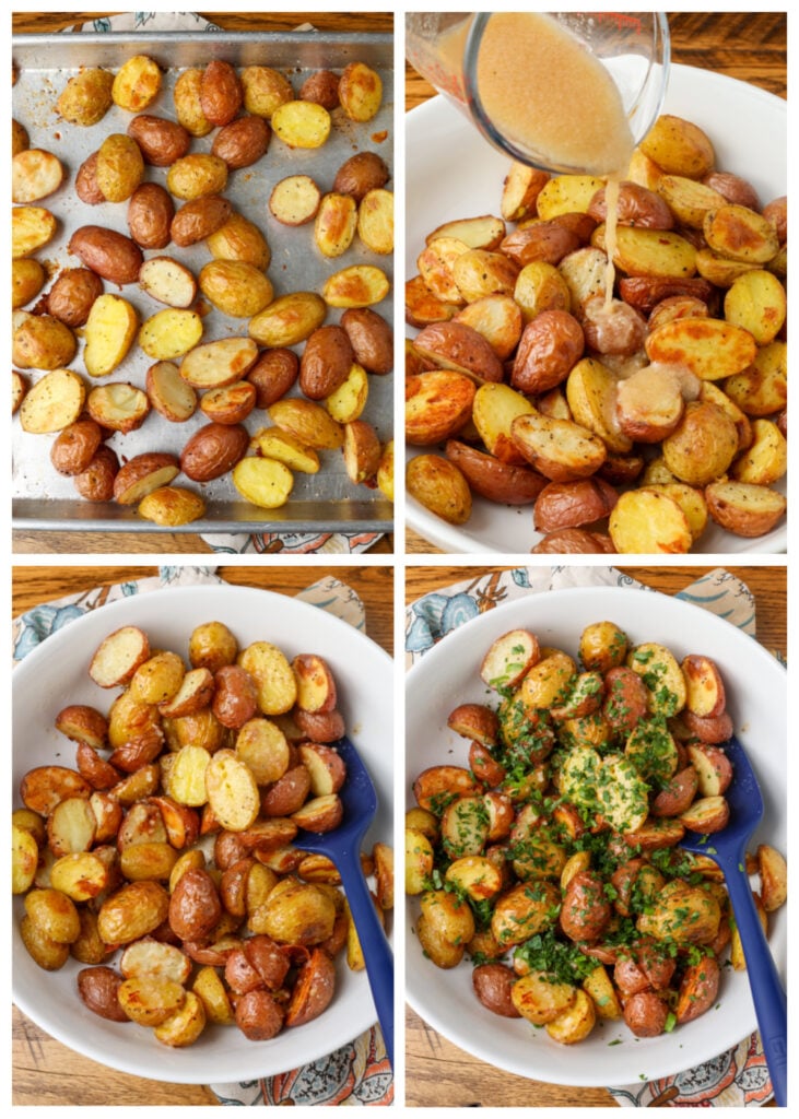 A collage of process shots showing each step of the way toward the best, heartiest side dish you'll try today.