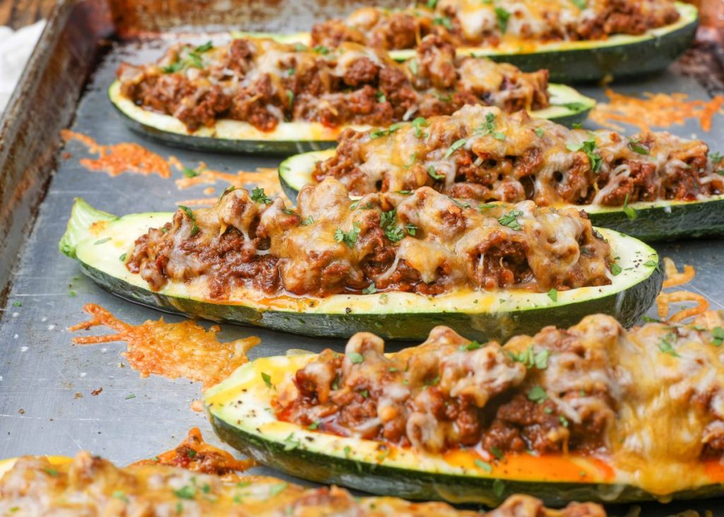 Taco filled zucchini halves