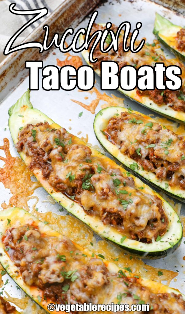 Cheesy Taco Zucchini Boats on baking sheet
