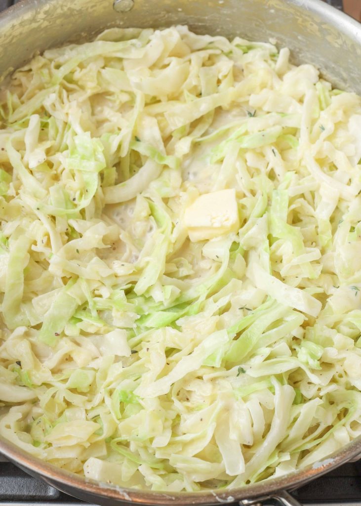 Creamed Cabbage with butter in skillet