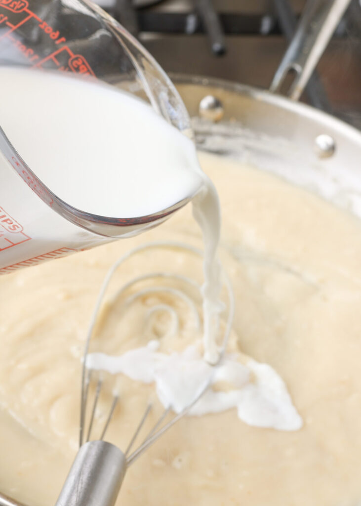 making the cream sauce in skillet