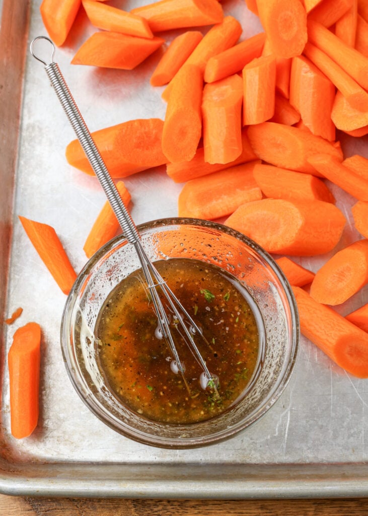 ingredients for honey glaze roasting carrots on sheet pan