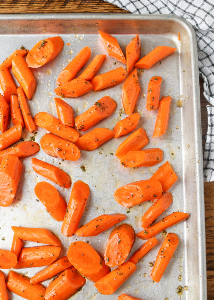 carrots on sheet pan before roasting