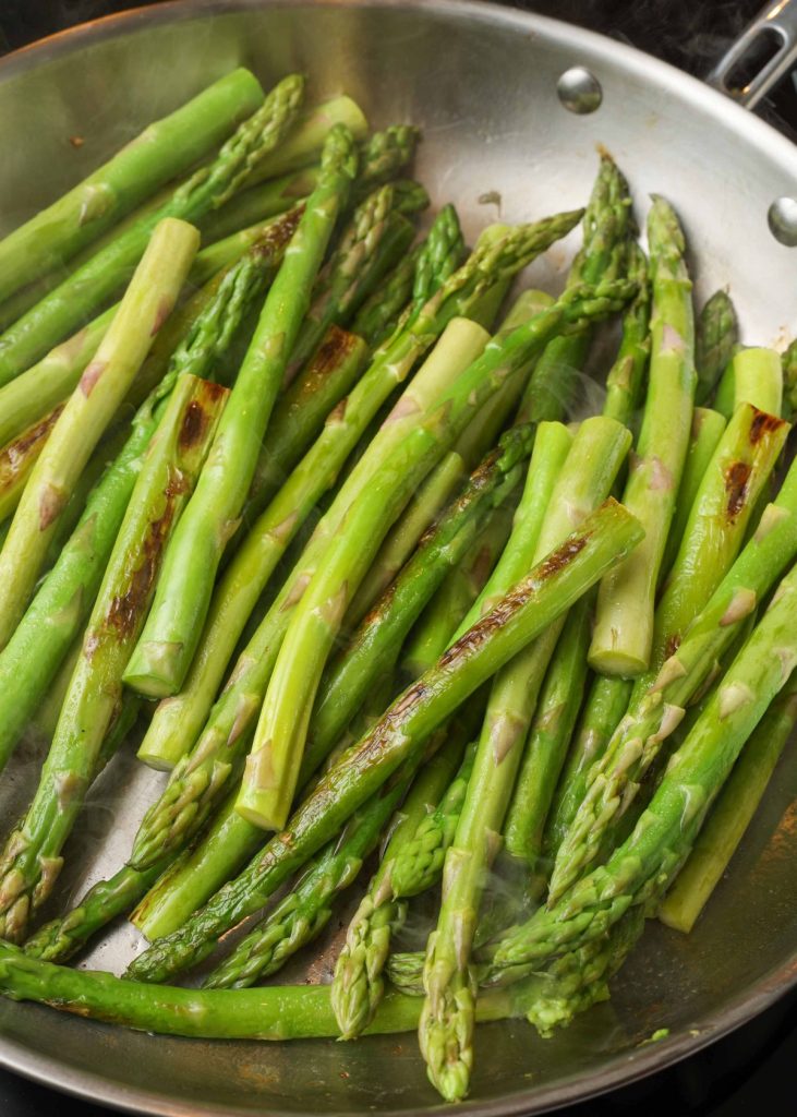 pan roasted asparagus in skillet