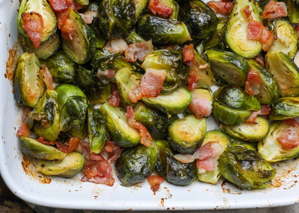 Maple Roasted Brussels with Bacon