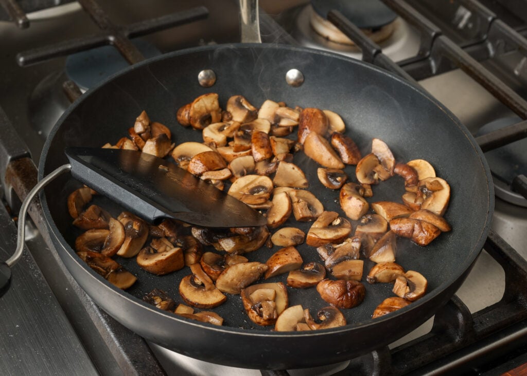 mushrooms in skillet on stovetop