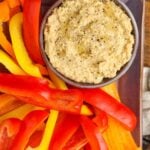 hummus on platter with vegetables