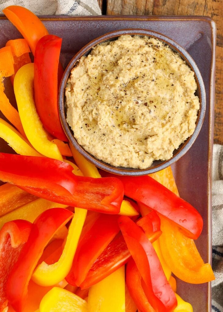 hummus on platter with vegetables