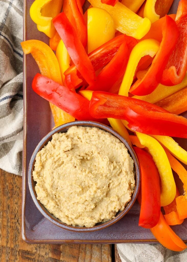 hummus on platter with vegetables