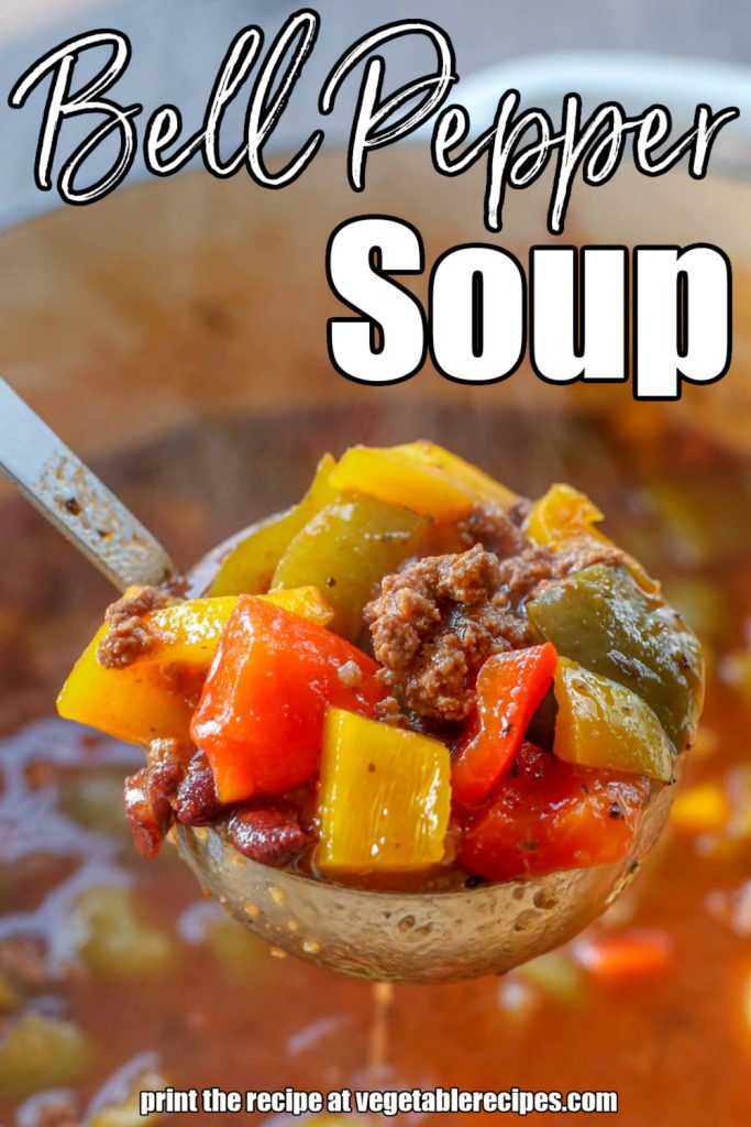 ladle full of soup with bell peppers